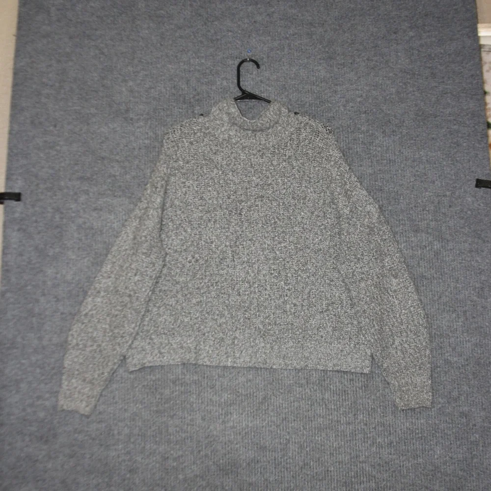 American Eagle Sweater Womens M Gray Mock Neck Marled‎ Knit Boxy Pullover